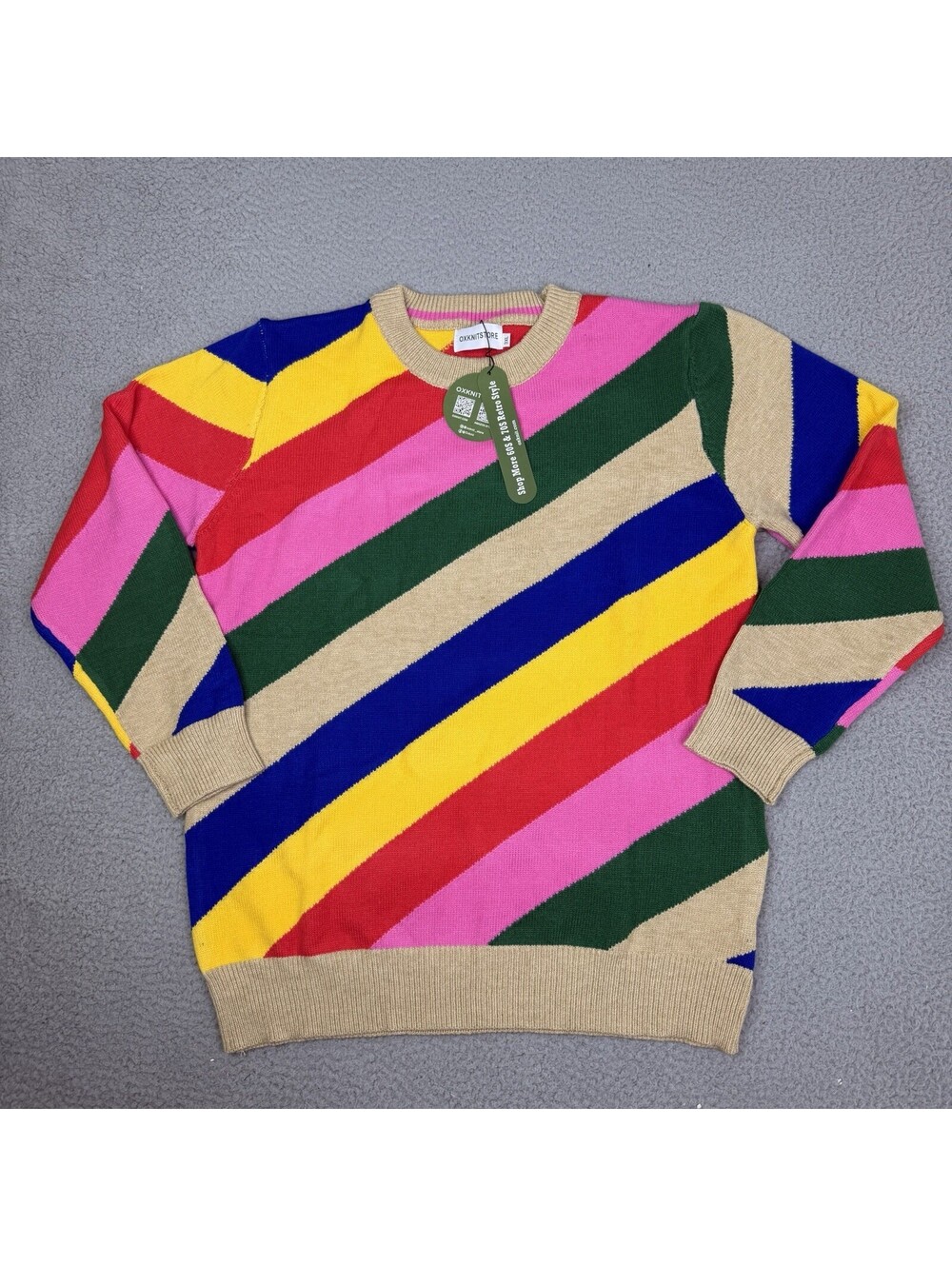 NWT Oxknit Rainbow Retro 60s 70s Long Sleeve Cotton Sweater Sz 3XL